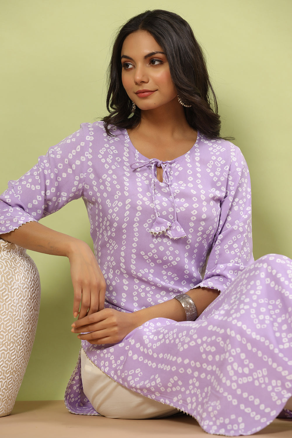 Mauve Color Bandhani Print Cotton Kurti