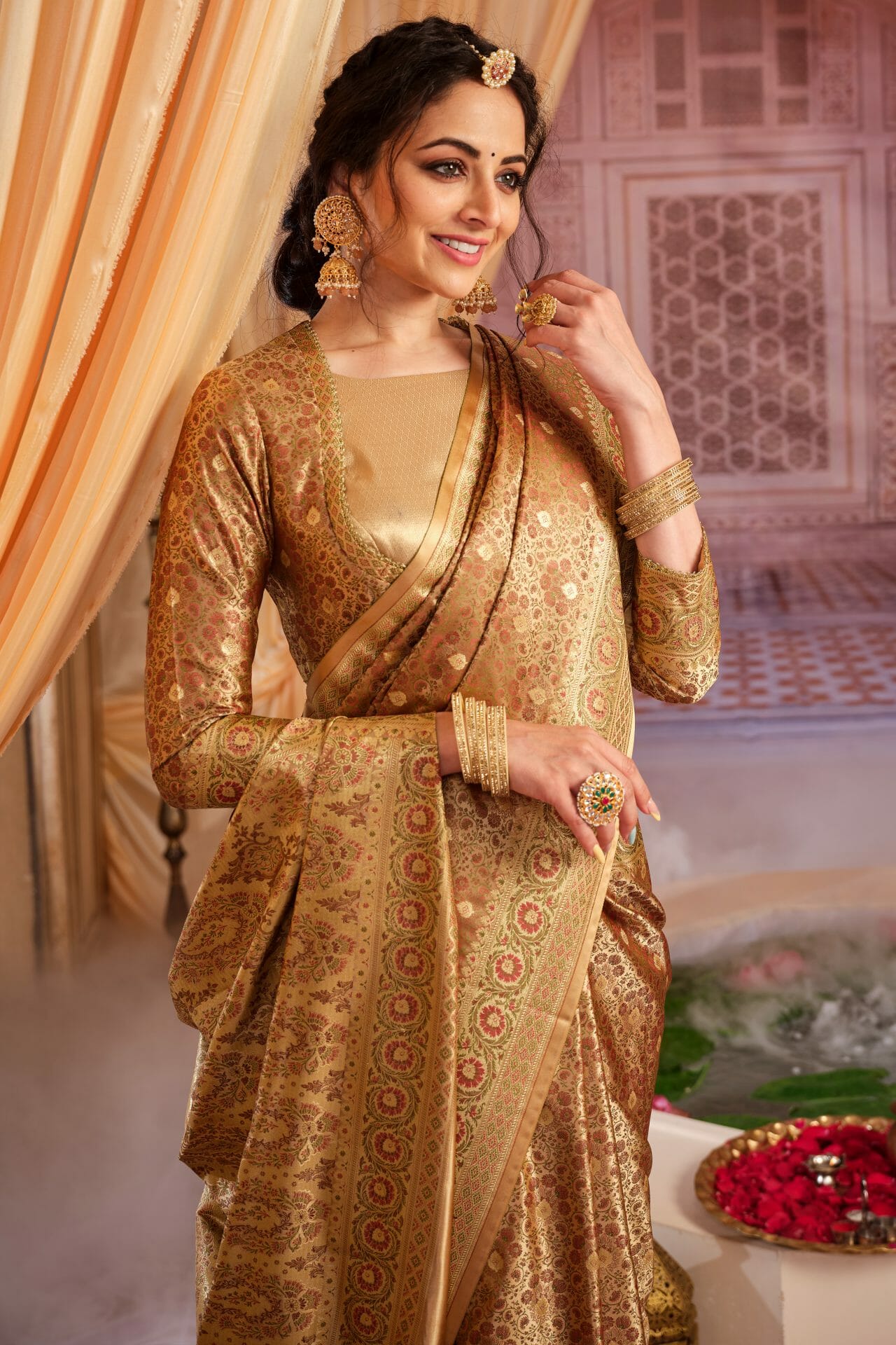 Gold Colour Banarasi Silk Saree - Main Image