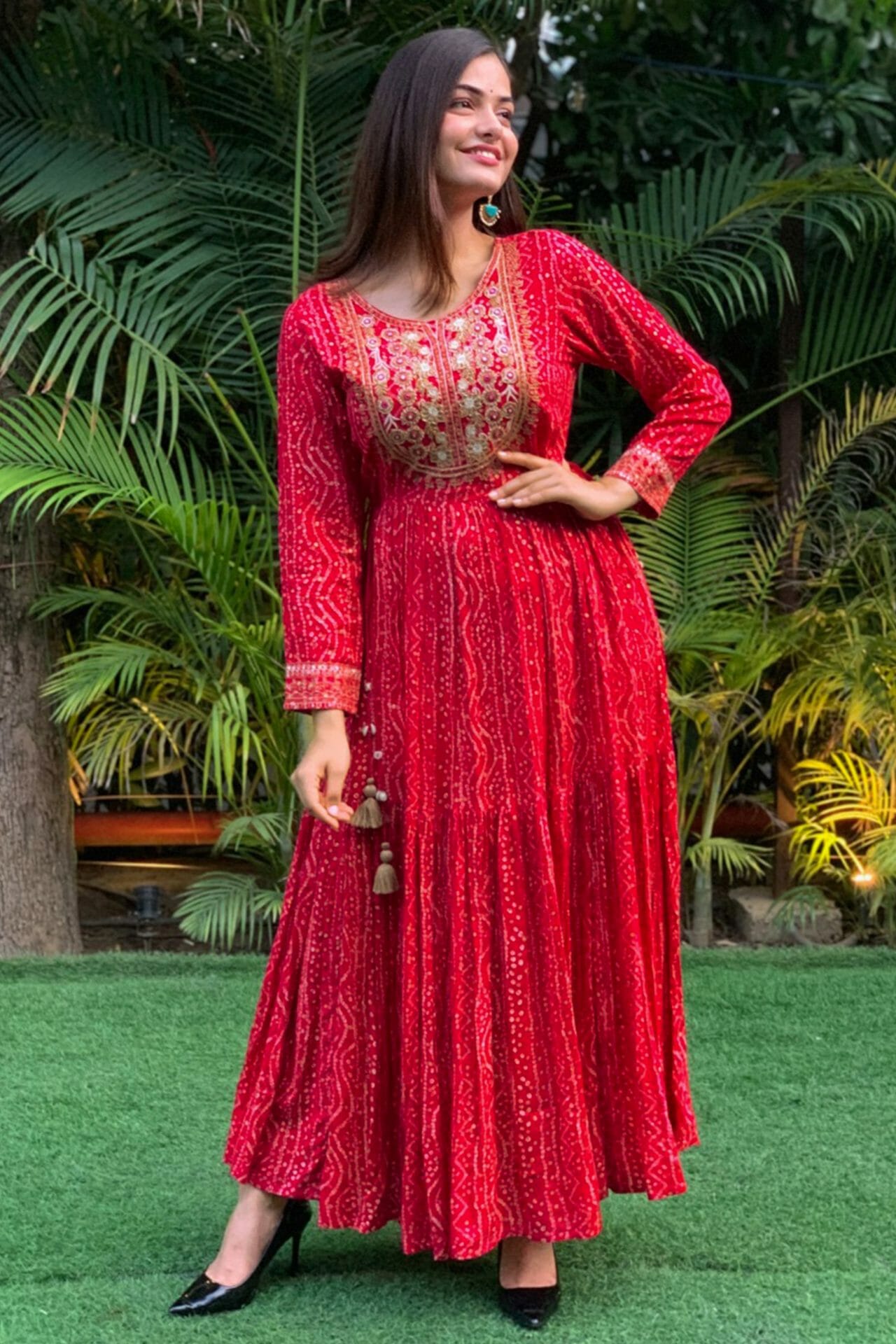 Red anarkali kurti sale