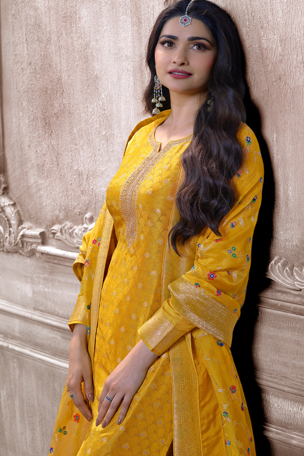 Mustard Color Silk Woven Unstitched Suit Material