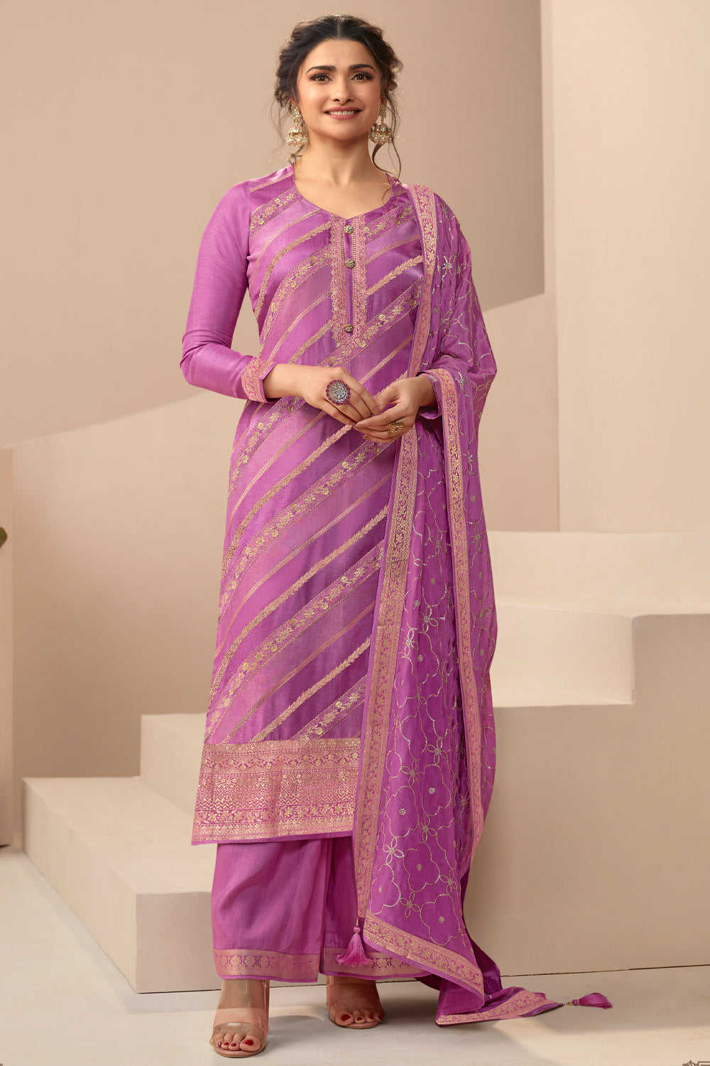 Purple Color Silk Woven Unstitched Suit Material