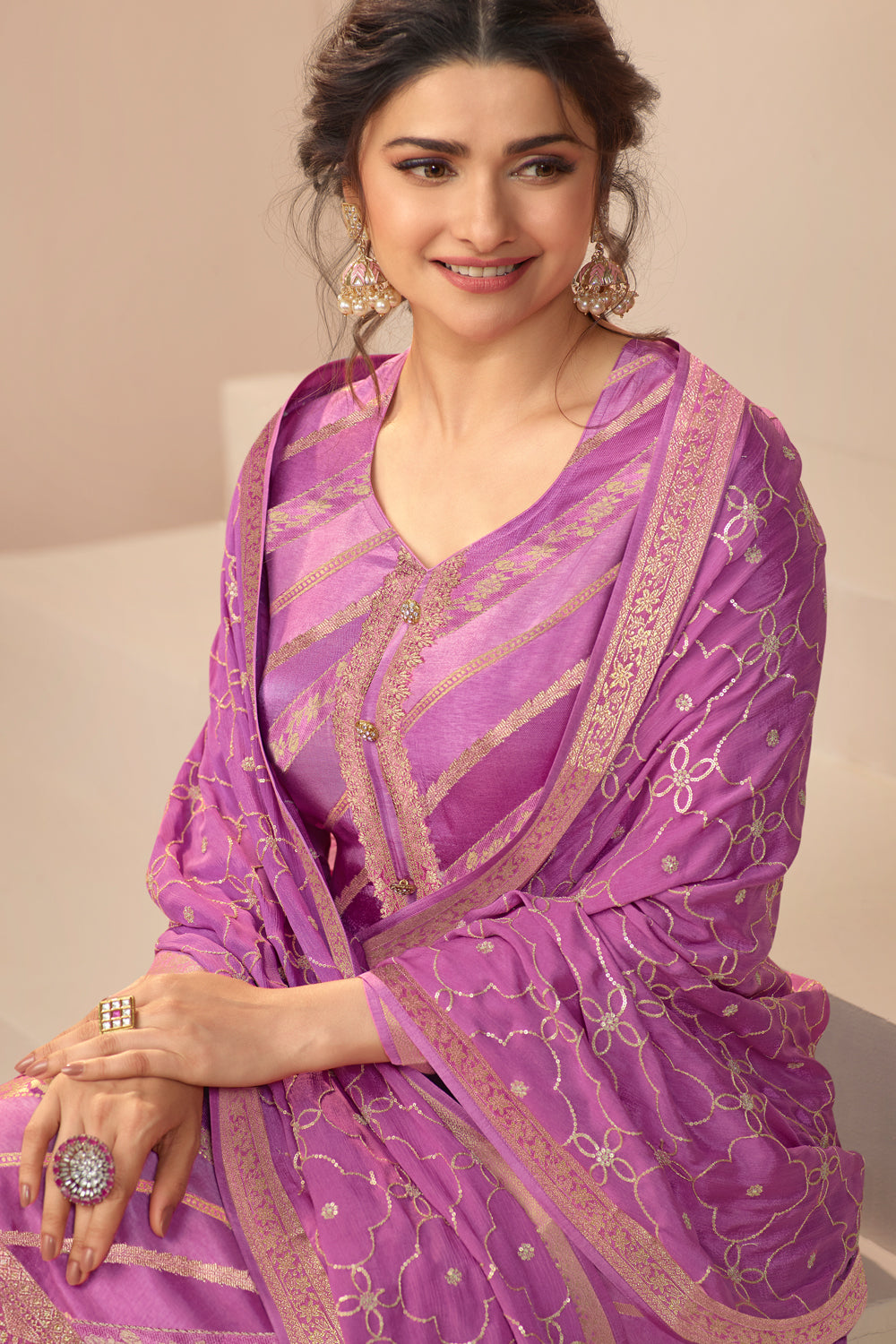 Purple Color Silk Woven Unstitched Suit Material