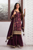 Wine Color Printed Organza Unstitched Suit Material With Stitched Sharara