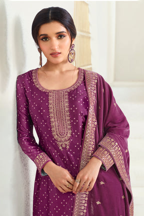 Purple Color Velvet Embroidered Unstitched Suit Material
