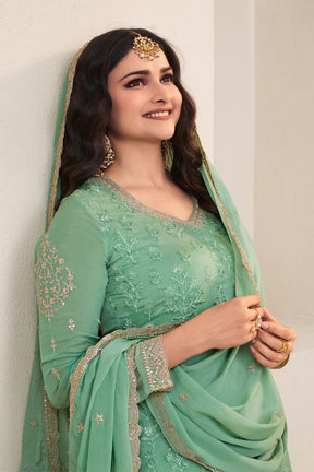Mint Green Color Embroidered Organza Unstitched Suit Fabric