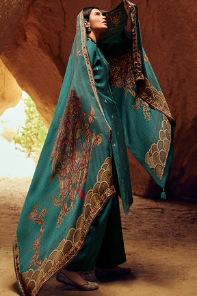 Teal Colour Silk Woven Unstitched Suit Material