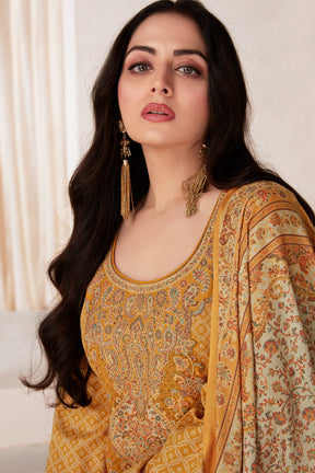 Mustard Color Pashmina Woven Unstitched Suit Material