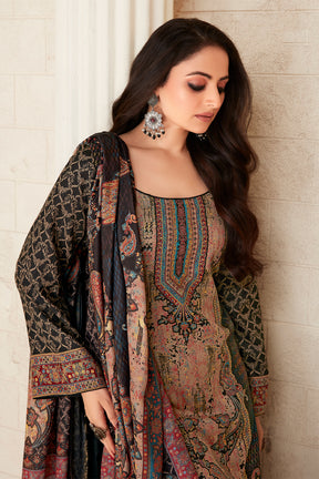 Black Colour Pashmina Woven Unstitched Suit Material