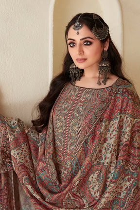 Brown Color Pashmina Woven Unstitched Suit Material