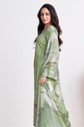 Green Color Printed Cotton Unstitched Suit Material