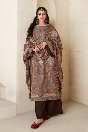 Brown Color Pashmina Woven Unstitched Suit Material