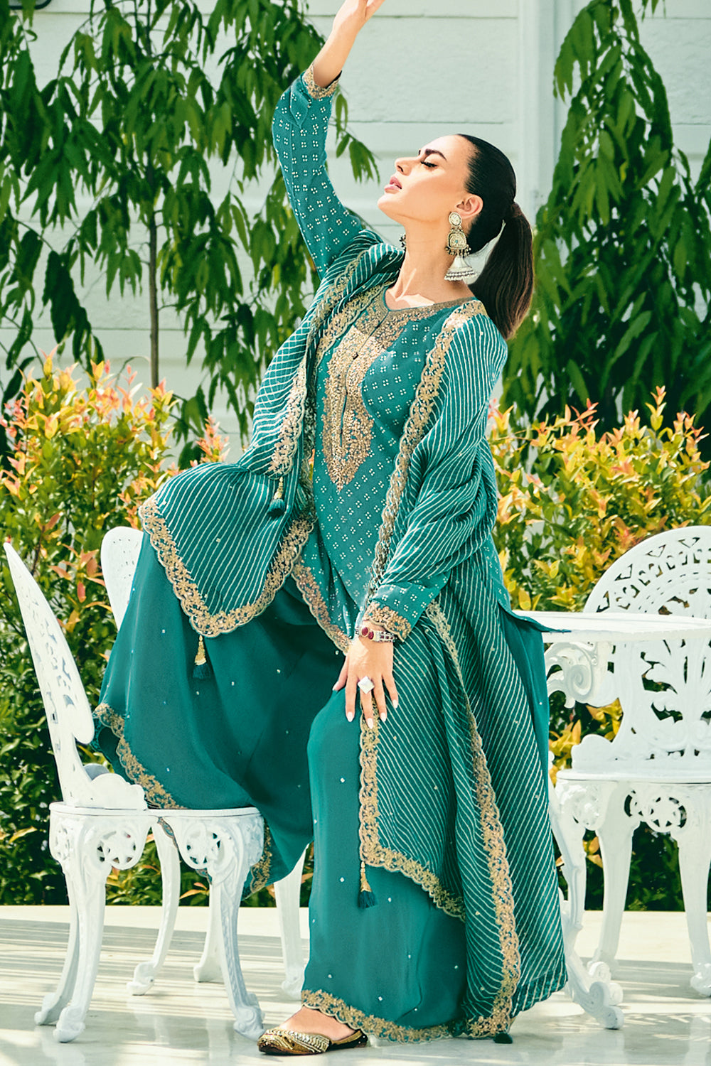 Teal Color Printed Muslin Unstitched Suit Fabric