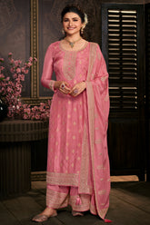 Pink Color Zari Embroidered Silk Unstitched Suit Material