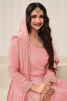 Peach Color Embroidered Organza Unstitched Suit Fabric