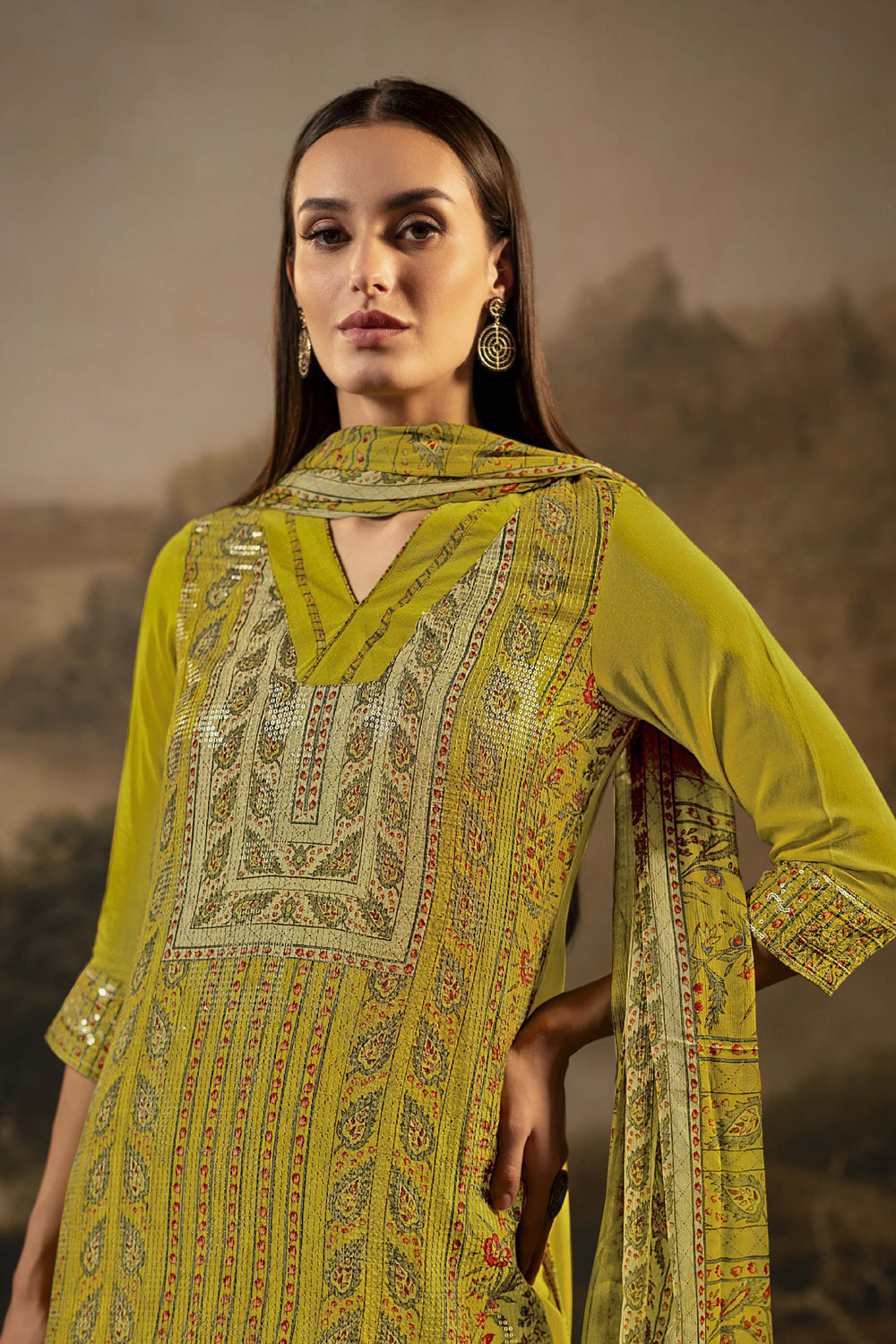 Mustard Color Silk Embroidered Unstitched Suit Fabric