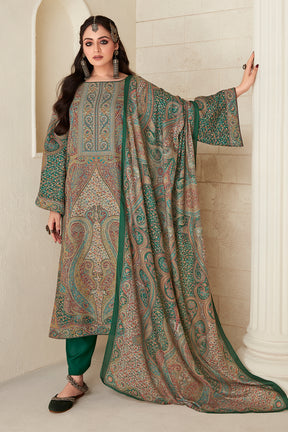 Green Color Pashmina Woven Unstitched Suit Material