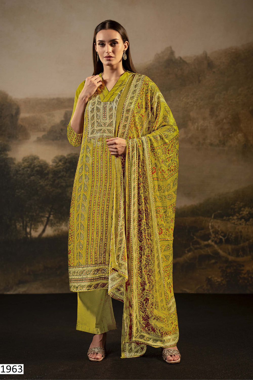 Mustard Color Silk Embroidered Unstitched Suit Fabric