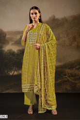 Mustard Color Silk Embroidered Unstitched Suit Fabric