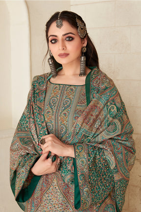 Green Color Pashmina Woven Unstitched Suit Material