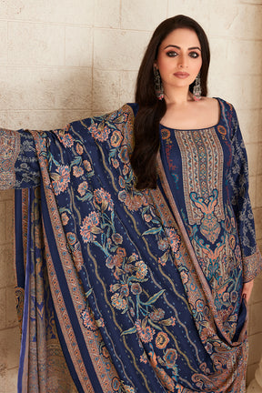 Navy Blue Colour Pashmina Woven Unstitched Suit Material