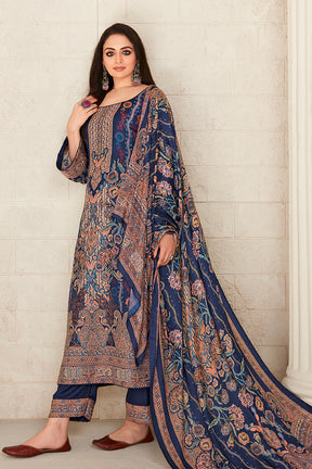Navy Blue Colour Pashmina Woven Unstitched Suit Material