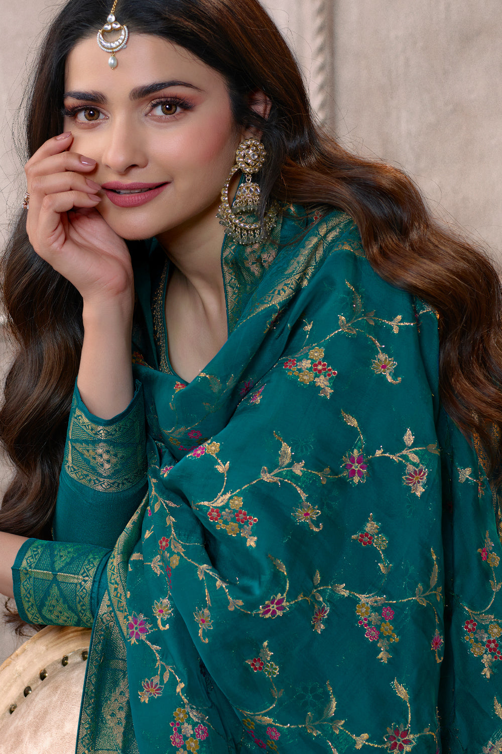 Teal Color Silk Woven Unstitched Suit Material