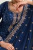 Navy Color Velvet Embroidered Unstitched Suit Material
