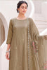 Taupe Color Organza Resham Embroidered Unstitched Suit Material