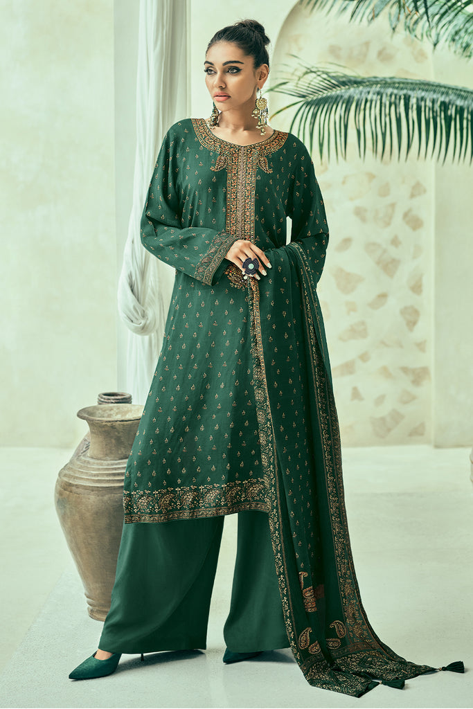 Green Color Printed Crepe Unstitched Suit Material