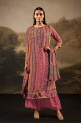 Coral Color Silk Embroidered Unstitched Suit Fabric