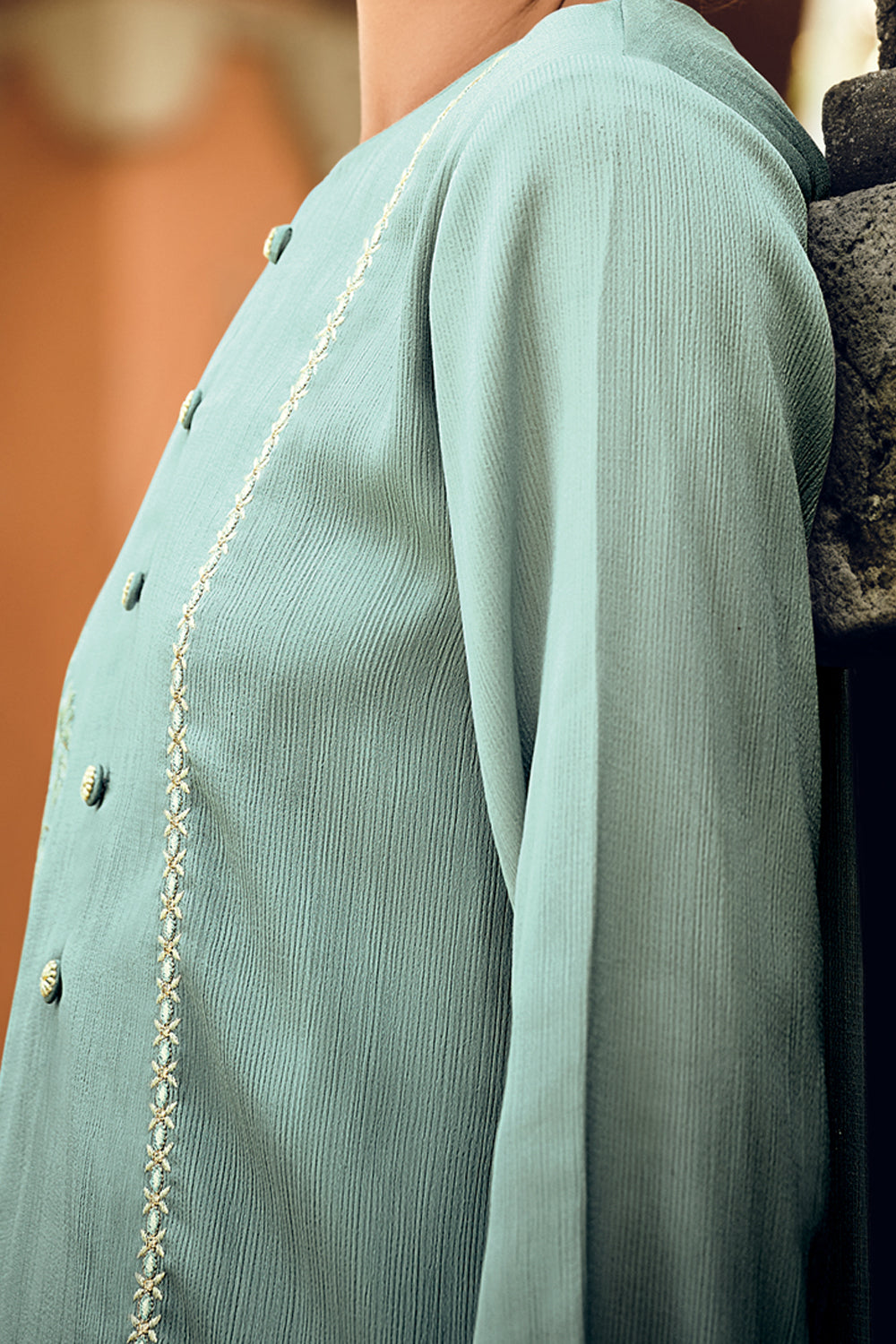Sea Green Color Embroidered Georgette Unstitched Suit Material