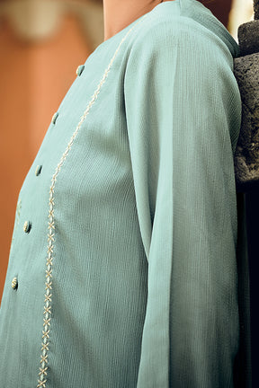 Sea Green Color Embroidered Georgette Unstitched Suit Material