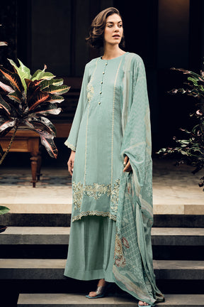 Sea Green Color Embroidered Georgette Unstitched Suit Material