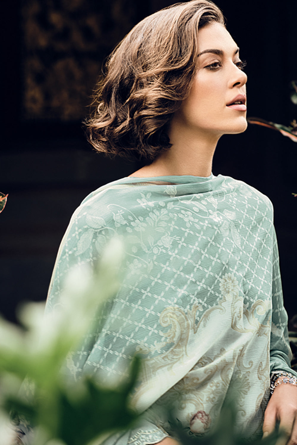 Sea Green Color Embroidered Georgette Unstitched Suit Material