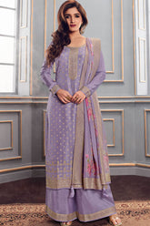 Lavender Color Silk Swarovski Work Woven Unstitched Suit Material