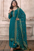 Teal Color Silk Woven Unstitched Suit Material