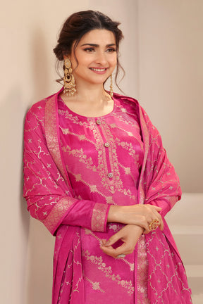 Brink Pink Color Silk Woven Unstitched Suit Material