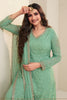 Mint Green Color Embroidered Organza Unstitched Suit Fabric