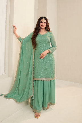 Mint Green Color Embroidered Organza Unstitched Suit Fabric