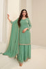 Mint Green Color Embroidered Organza Unstitched Suit Fabric