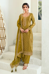 Mustard Color Velvet Embroidered Unstitched Suit Material