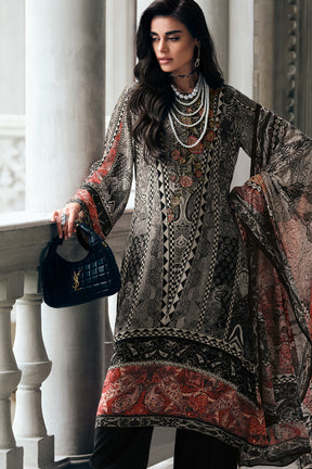 Black Colour Printed Muslin Unstitched Suit Material