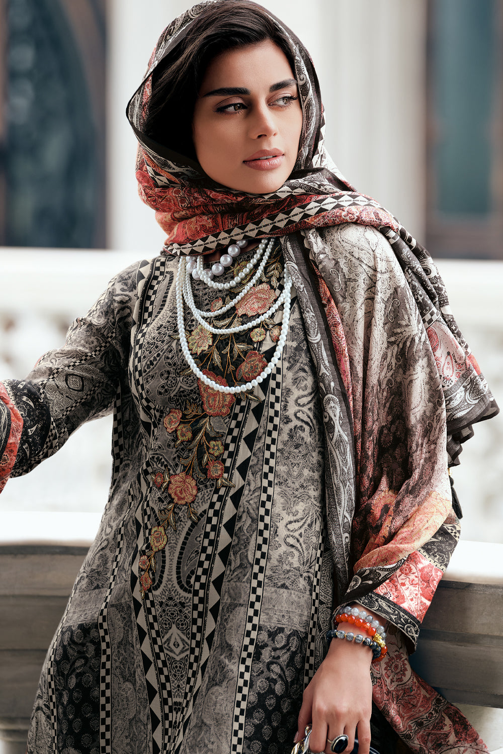 Black Colour Printed Muslin Unstitched Suit Material