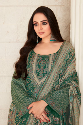 Green Colour Pashmina Woven Unstitched Suit Material