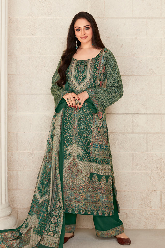 Green Colour Pashmina Woven Unstitched Suit Material