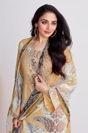 Beige Colour Cotton Printed Unstitched Suit Fabric