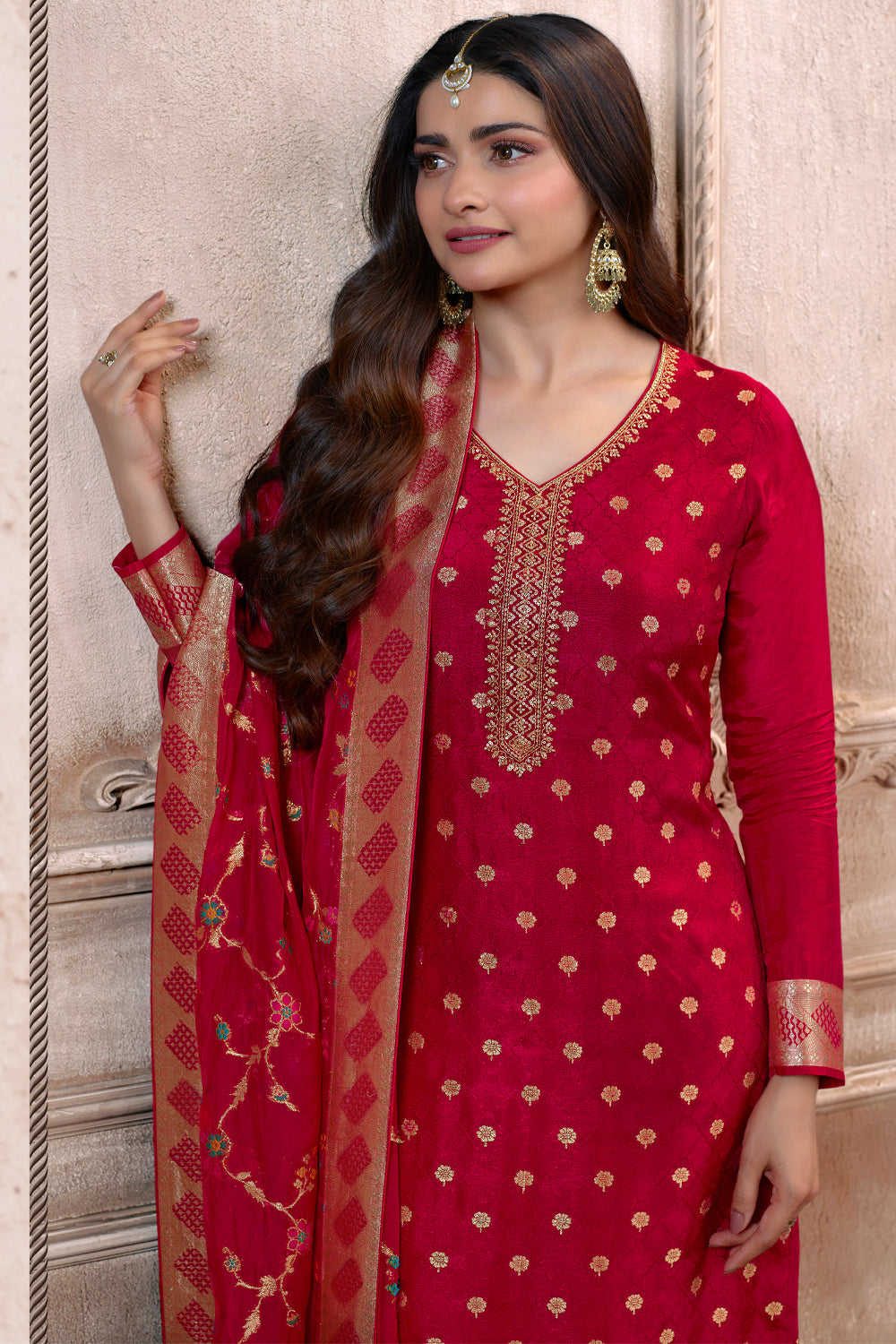 Maroon Color Silk Woven Unstitched Suit Material