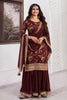 Maroon Color Printed Organza Unstitched Suit Material With Stitched Sharara