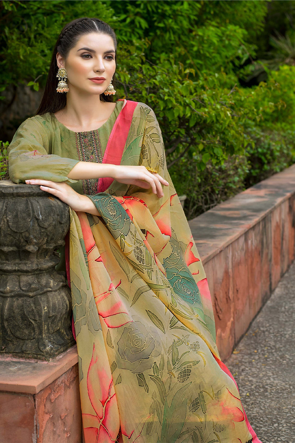 Pista Green Color Georgette Printed Unstitched Suit Material