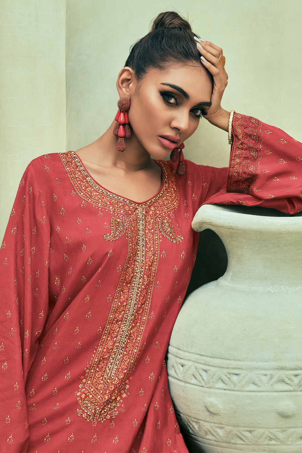 Maroon Color Printed Crepe Unstitched Suit Material